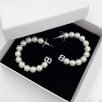 Balenciaga B Pearls Loop Earrings In Silver