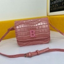 Balenciaga B Crossbody Bag In Crocodile Embossed Leather Pink