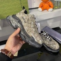 Balenciaga Triple S Sneakers With Clear Sole Unisex GG Supreme Leather And Mesh Beige/Black