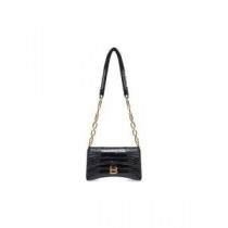 Balenciaga XS Downtown Shoulder Bag With Chain In Crocodile Embossed Leather Black/Gold