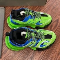 Balenciaga Glow In The Dark Track Sneakers Unisex Leather And Mesh Green/Blue