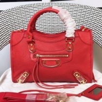 Geantă de umăr Balenciaga Mică Clasică City În Roșu din piele de capră metalizată