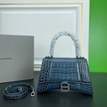 Geantă Balenciaga Hourglass Din Piele Reliefată De Crocodil Albastru Marin/argintiu