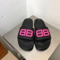 Balenciaga Havuz Kaydırakları Unisex BB Logo Kauçuk Siyah/Gül