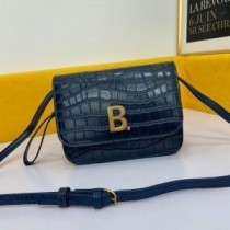 Balenciaga B Timsah Kabartmalı Deri Lacivert Çapraz Çanta