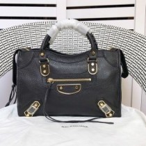 Balenciaga Küçük Klasik Şehir Omuz Çantası Metalik Kenar Keçi Derisi Siyah