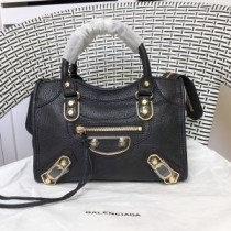 Balenciaga Mini Klasik Şehir Omuz Çantası Metalik Kenar Keçi Derisi Siyah