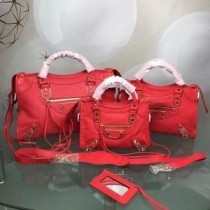 Balenciaga Klasik City Omuz Çantası Kenarlı Keçi Derisi Kırmızı