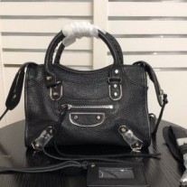 Balenciaga Mini Klasický City taška přes rameno z kozí kůže černá/stříbrná
