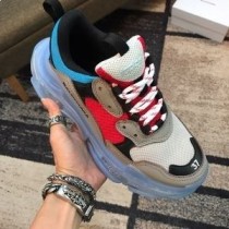 Tenisky Balenciaga Triple S s čirou podrážkou unisex kůže a síťovinou béžová/červená