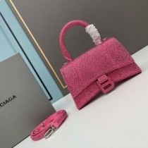 Balenciaga XS Kabelka přesýpacích hodin s krystaly z teletiny růže