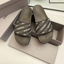 Balenciaga Pool Bačkory Unisex Logo Pruhovaná guma Černá