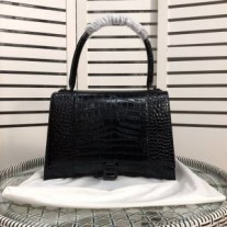 Balenciaga Medium Hourglass käsilaukku krokotiilinahkaa, musta