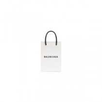 Balenciaga Mini Shopping -puhelinteline Saffiano Vasikannahka -valkoisena