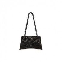 Balenciaga Kleine Crush Chain Tasche Aus Gestepptem, Gecrushtem Kalbsleder Schwarz