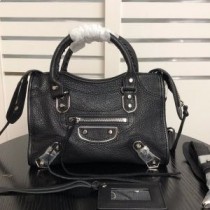 Balenciaga Mini Klassisch City Schultertasche Aus Ziegenleder Schwarz/Silber
