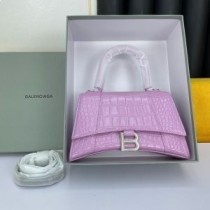 Balenciaga Hourglass Handtasche Aus Krokodilleder Mit Prägung Rosa/Silber