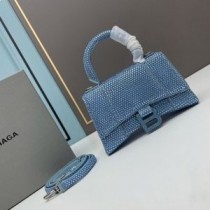 Balenciaga XS Hourglass Handtasche Mit Kristallen Aus Kalbsleder Blau
