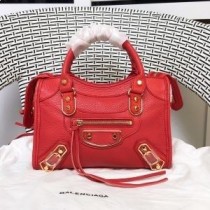 Balenciaga Mini Klassisch City Schultertasche Aus Ziegenleder Mit Metallic-rand Rot