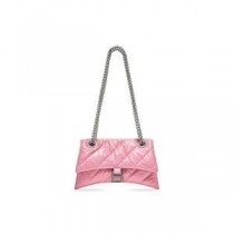 Balenciaga Kleine Crush Chain Tasche Aus Gestepptem, Gecrushtem Kalbsleder Rosa