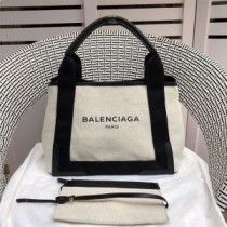Balenciaga Kleine Marineblaue Cabas Aus Leinwand Beige