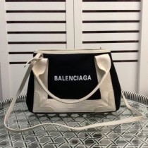 Balenciaga XS Marineblaue Cabas Aus Leinwand Schwarz/Weiß