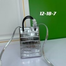 Balenciaga Mini Shopping-Telefonhalter Aus Krokodilprägung Silber