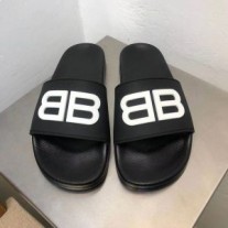 Balenciaga Pool Tofflor Unisex BB Logo Gummi Svart/Vit