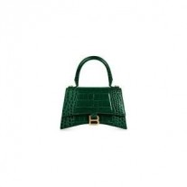 Balenciaga Hourglass Handväska I Krokodilpräglat Läder Grön/Guld