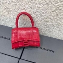 Balenciaga Mini Hourglass Handväska I Krokodilpräglat Läder Röd