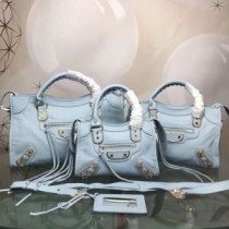 Balenciaga Klassisk City Axelväska I Kantad getskinn Himmelsblå