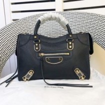 Balenciaga Små Klassisk City axelväska i getskinn i metallisk kant Marinblå