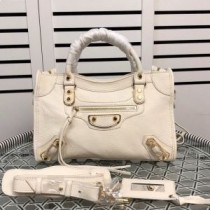 Balenciaga Små Klassisk City Axelväska I Metallic Edge Getskinn Vit