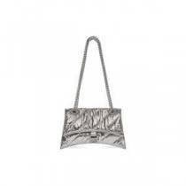 Balenciaga Små Crush Chain Väska I Quiltat Crushed Kalvskinn Silver