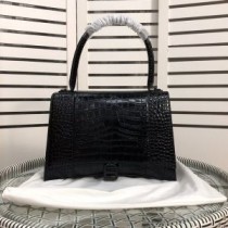 Balenciaga Medium Hourglass Handväska I Krokodilpräglat Läder Svart
