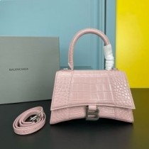 Balenciaga timglashandväska i krokodilpräglat läder körsbär/silver