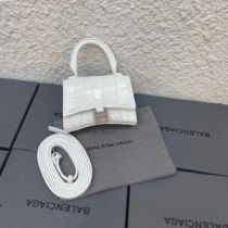 Borsa Balenciaga Mini Hourglass in pelle goffrata coccodrillo bianca