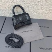 Borsa Balenciaga Mini Hourglass in pelle goffrata coccodrillo Nera