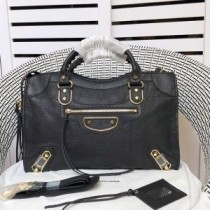 Borsa a tracolla media classica da città Balenciaga in pelle di capra con bordo metallizzato nera
