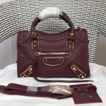 Borsa a tracolla Balenciaga Mini Classico City in pelle di capra con bordo metallizzato bordeaux