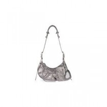 Borsa A Tracolla Balenciaga XS Le Cagole In Pelle Goffrata Grigio/Argento
