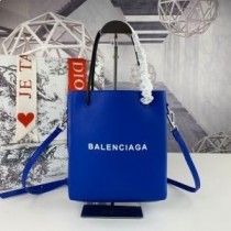 Borsa Balenciaga XXS Shopping North South in pelle di vitello blu