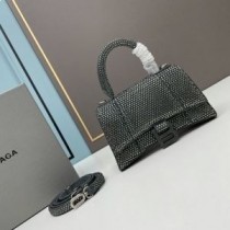 Borsa Balenciaga XS Hourglass con cristalli in pelle di vitello grigia
