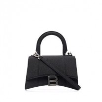 Bolsa Balenciaga Hourglass em tecido brilhante preto/prata