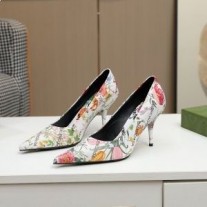 Balenciaga Faca 80MM Bombas Mulheres GG Supreme Floral Couro Branco