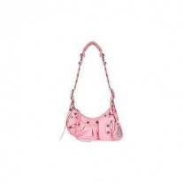 Bolsa de ombro Balenciaga XS Le Cagole em couro em relevo rosa/prata