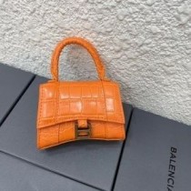 Bolsa Balenciaga Mini Hourglass em couro com relevo de crocodilo laranja