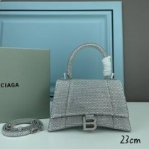 Balenciaga Bolsa Pequena Ampulheta Com Cristais Em Couro De Bezerro Cinza/Branco