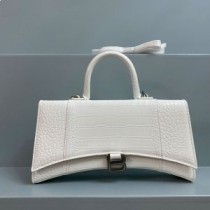 Balenciaga Bolsa média ampulheta em couro com relevo de crocodilo Branco