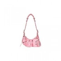 Bolsa de ombro Balenciaga XS Le Cagole em couro em relevo rosa/prata